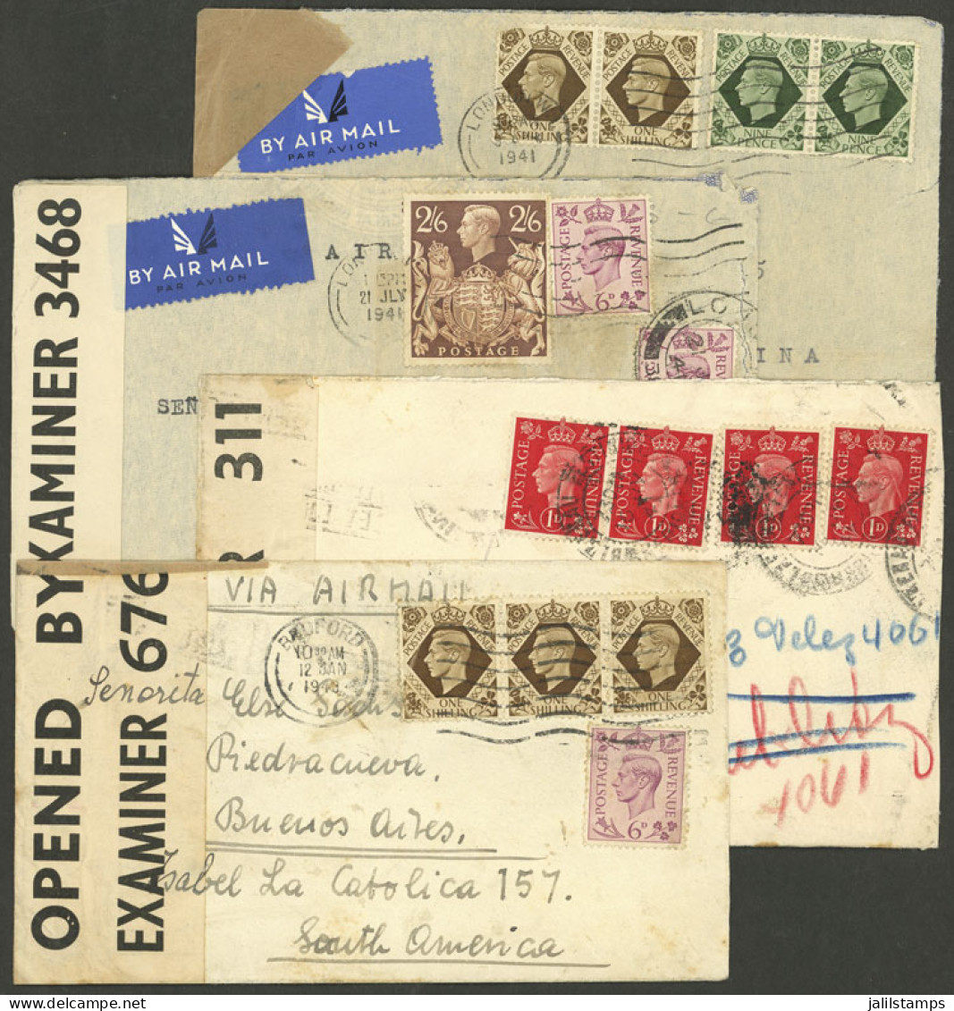 GREAT BRITAIN: CENSORED: 4 Covers (3 Airmail) Sent To Argentina Between 1941 And 1943, All Censored, Some With Minor Fau - Other & Unclassified