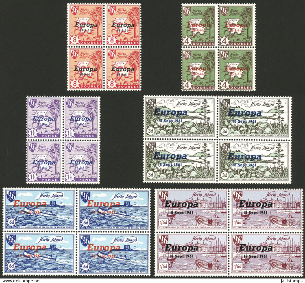 GREAT BRITAIN - HERM: Topic EUROPA, Overprinted Issue Of 1961, MNH Blocks Of 4, VF Quality! - Altri & Non Classificati