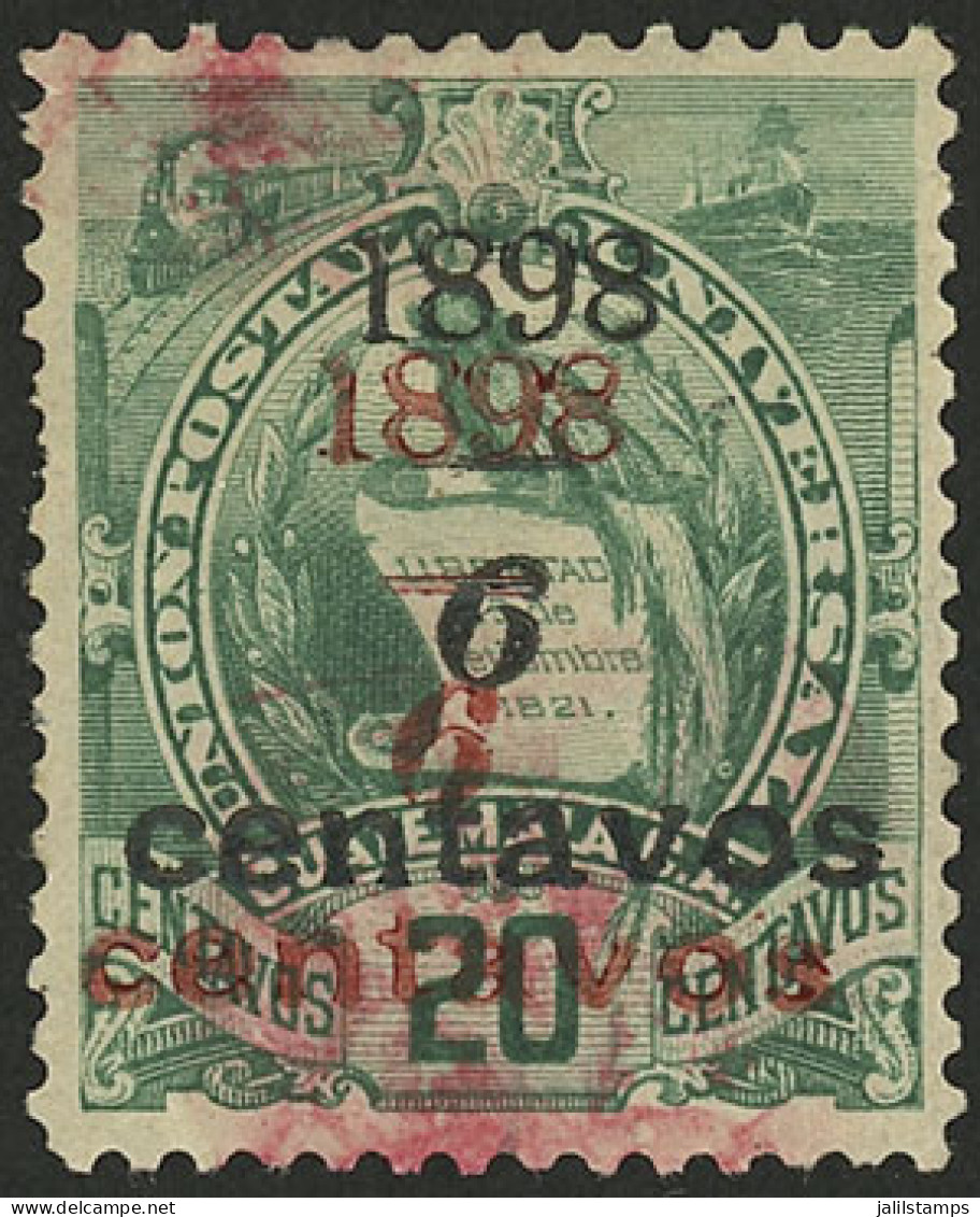 GUATEMALA: Sc.79, 1898 6c. On 20c. Emerald With DOUBLE OVERPRINT, One Red And One Black, Rare! - Guatemala