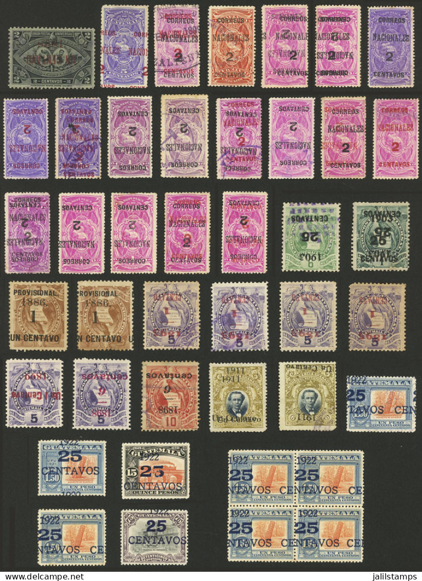 GUATEMALA: OVERPRINT VARIETIES: Over 40 Stamps With Nice Varieties, For Example: Inverted Or Double Overprints, In Other - Guatemala