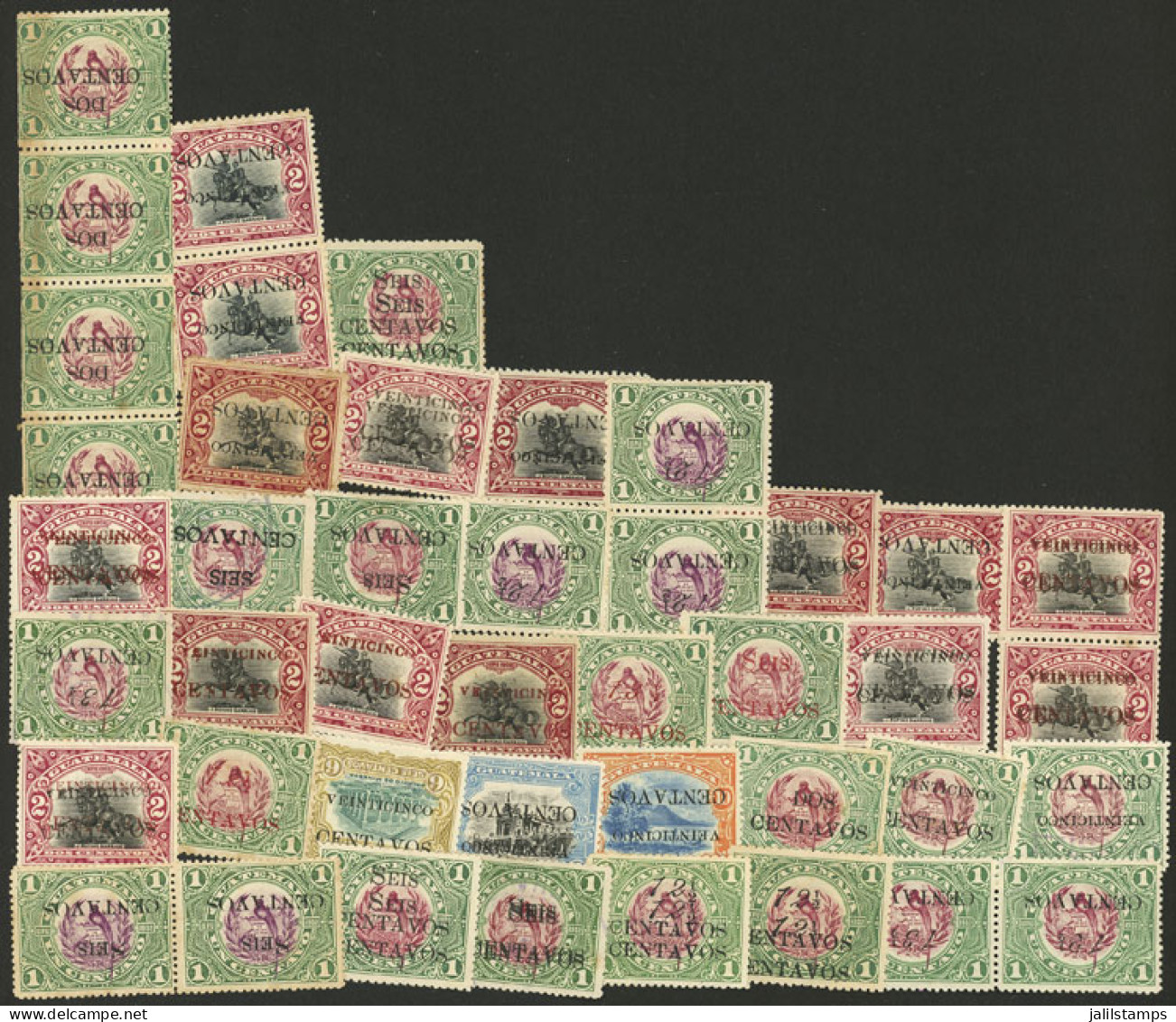 GUATEMALA: OVERPRINT VARIETIES: Over 40 Stamps With Nice Varieties, For Example: Inverted Or Double Overprints, In Other - Guatemala