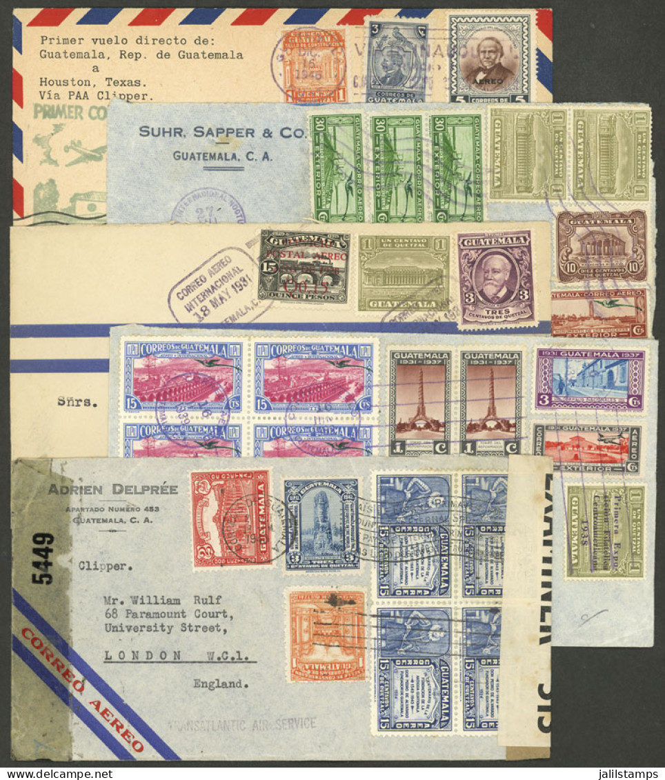 GUATEMALA: 5 Airmail Covers Of Years 1931 To 1945, In General Of Very Fine Quality (one With Defects), Low Start! IMPORT - Guatemala