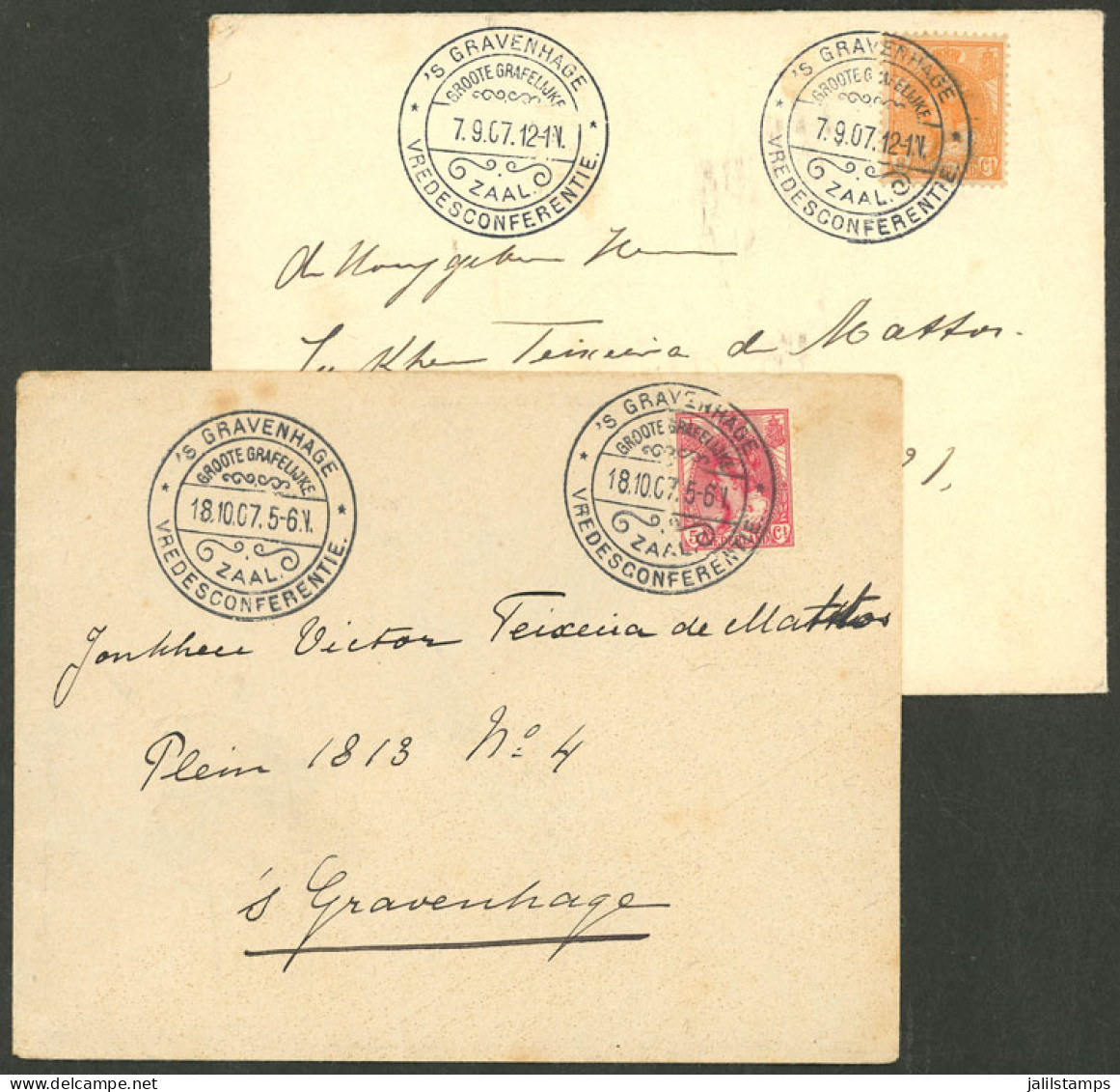 NETHERLANDS: 7/SE And 18/OC/1907, Couple Of Covers With Special Postmarks Commemorating The PEACE CONFERENCE In Zaal, Ve - Sonstige & Ohne Zuordnung