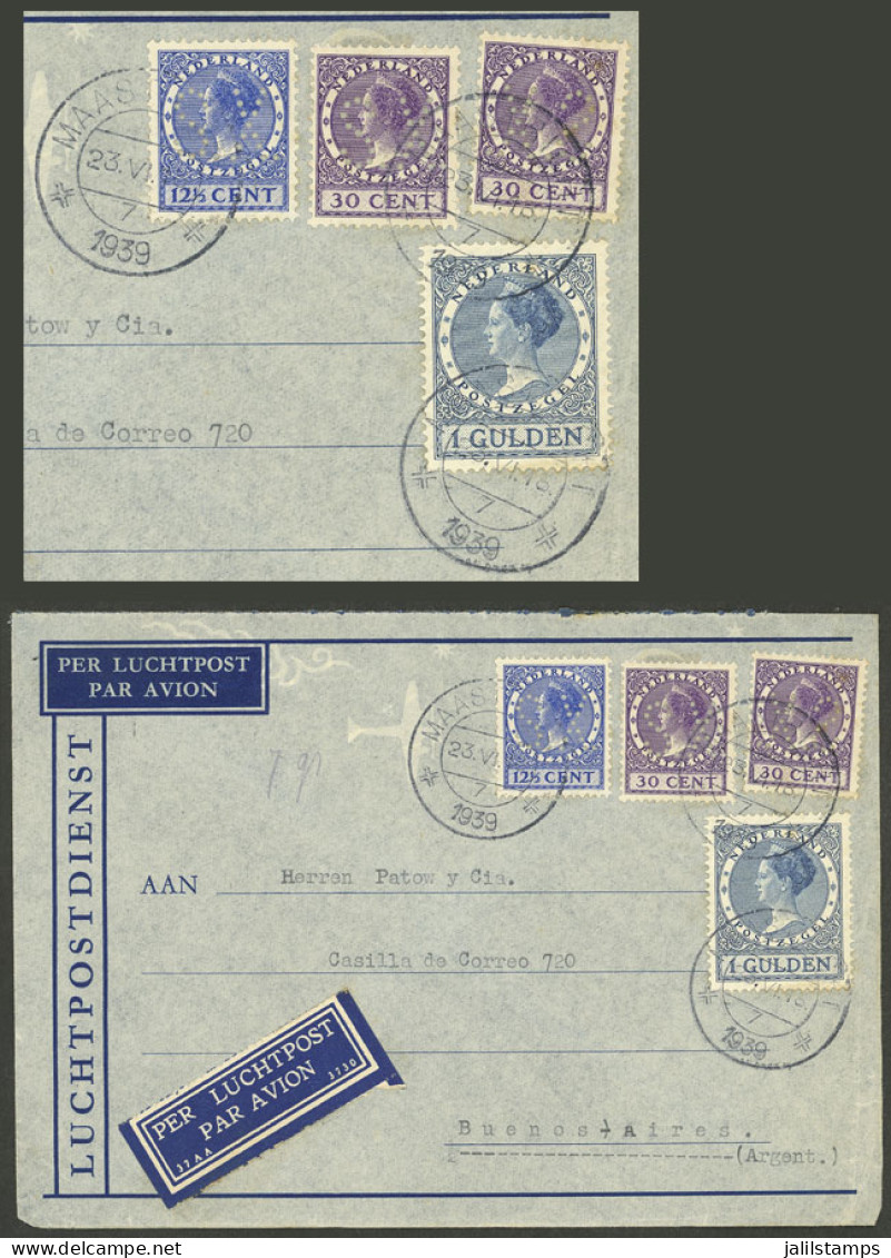 NETHERLANDS: PERFINS: Airmail Cover Sent To Argentina On 23/JUN/1939 Franked With 1.72½G., With The 3 Stamps Of Low Face - Sonstige & Ohne Zuordnung