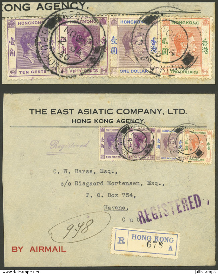 HONG KONG: UNUSUAL DESTINATION: Registered Airmail Cover Sent To Cuba On 2/JA/1940 Franked With $3.60, Transit Backstamp - Otros & Sin Clasificación