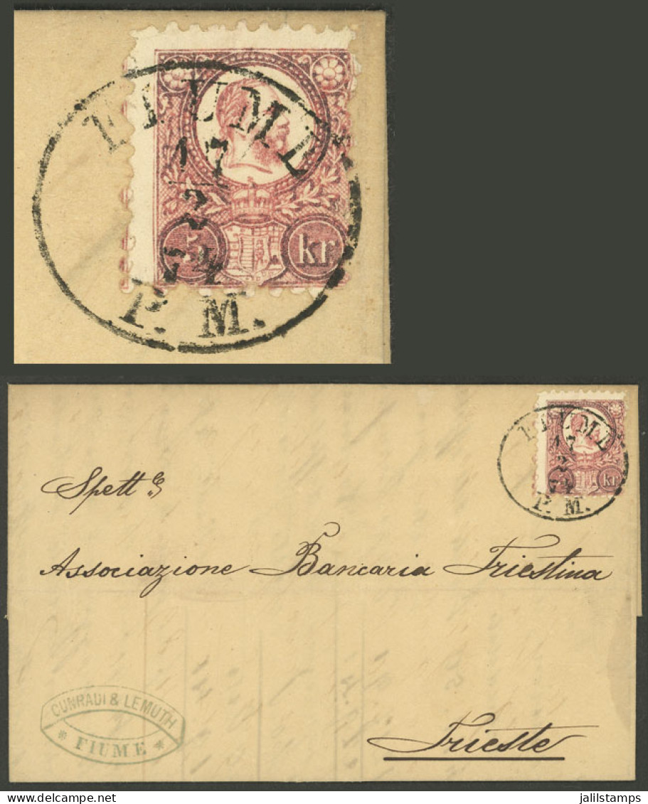 HUNGARY: Sc.9, 1871/2 5Kr. Rose, Engraved, Franking An Entire Letter Sent From Fiume To Trieste On 17/FE/1874, Excellent - Sonstige & Ohne Zuordnung
