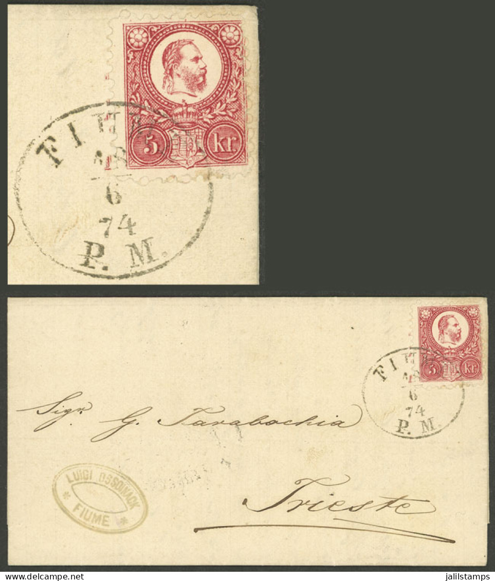 HUNGARY: Sc.9, 1871/2 5Kr. Rose, Engraved, Franking An Entire Letter Sent From Fiume To Trieste On 18/JUN/1874, Excellen - Other & Unclassified
