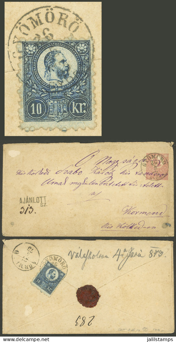 HUNGARY: Sc.10, 1871/2 10Kr. Blue, Engraved, Uprating On Back A Stationery Envelope Of 5Kr. Used On 26/MAY/1873, VF! - Other & Unclassified