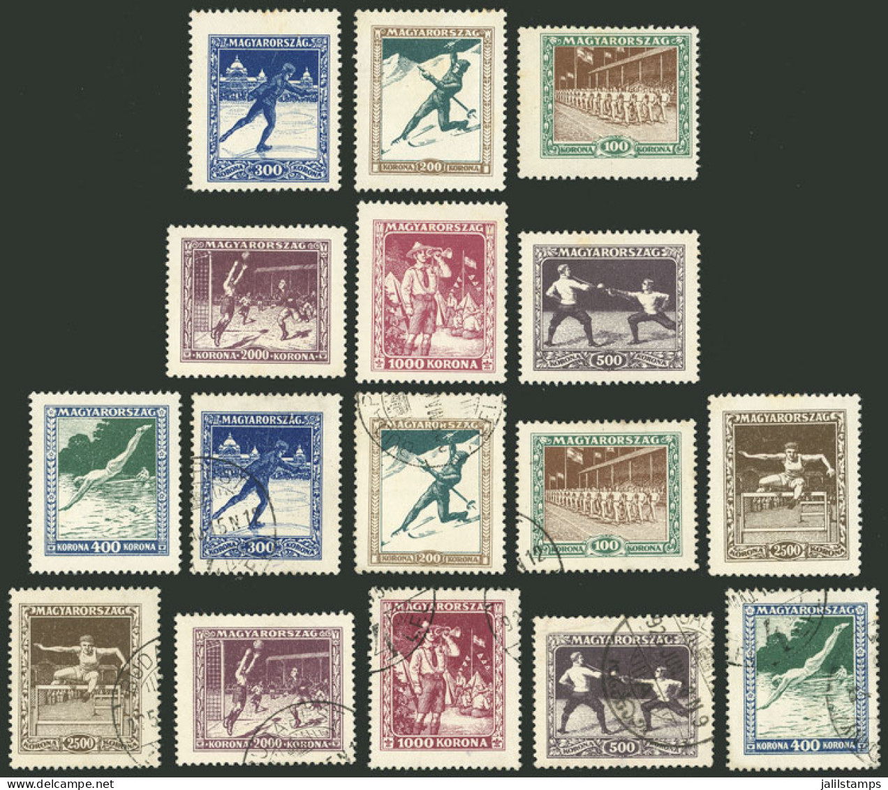 HUNGARY: Yvert 371/378, 1925 Sport, Complete Set Of 8 Values, Mint (fine Quality) And Used (excellent Quality), Catalog  - Sonstige & Ohne Zuordnung