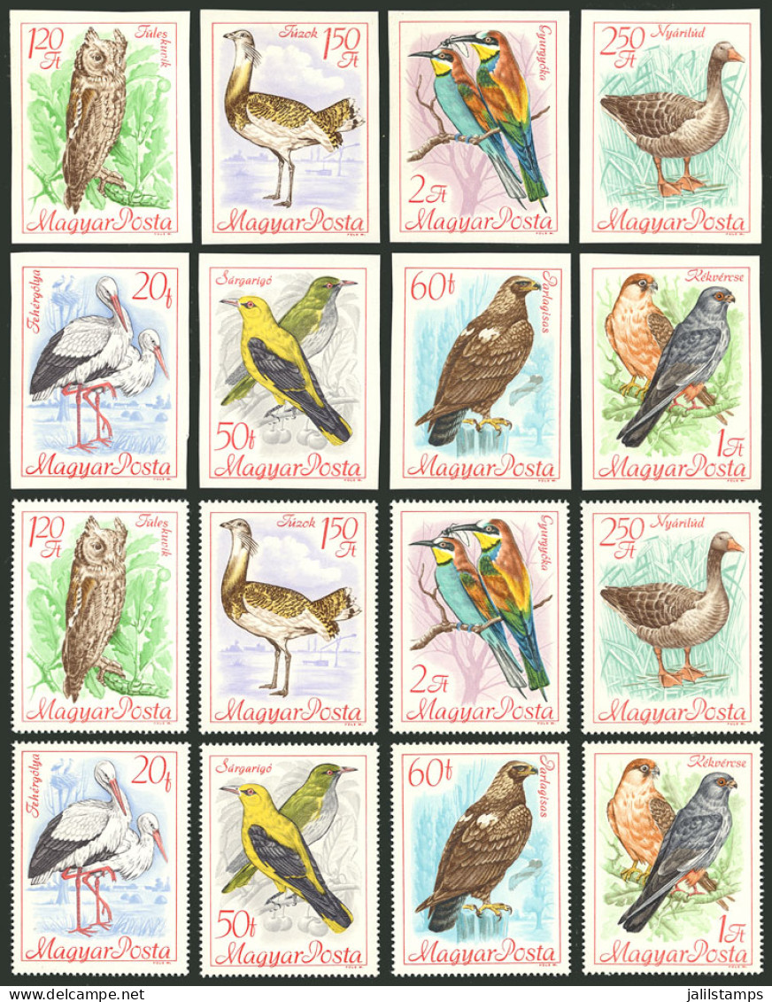 HUNGARY: Sc.1889/1896, 1968 Birds, Complete Set Of 8 Values, Perforated And IMPERFORATE, MNH, Excellent Quality! - Autres & Non Classés