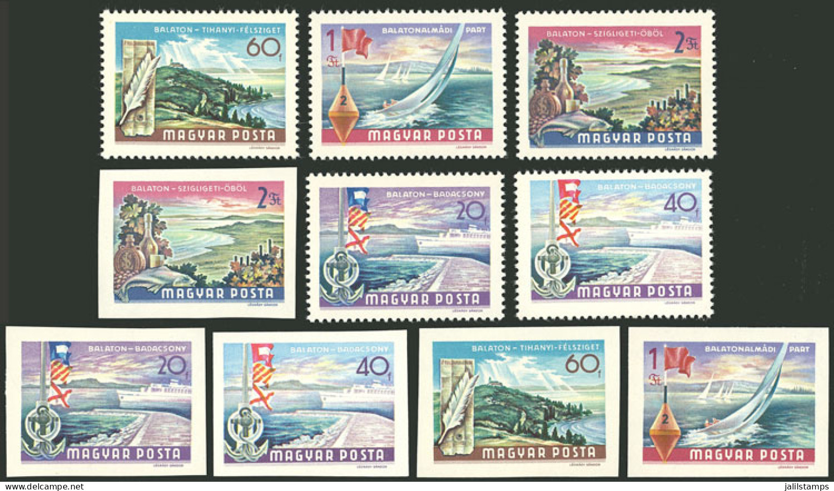 HUNGARY: Sc.1908/1911, 1968/9 Lakes / Ships / Landscapes, Complete Set Of 5 Values, Perforated And IMPERFORATE, MNH, Exc - Autres & Non Classés