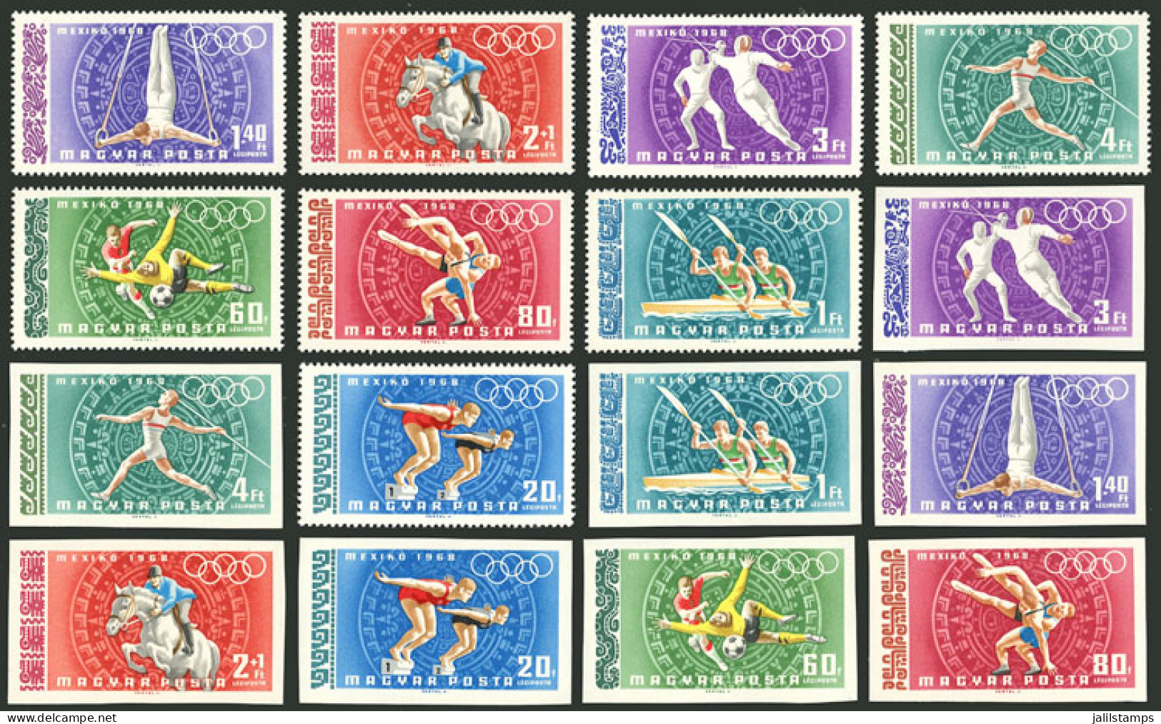 HUNGARY: Sc.C277/C283 + CB31, 1968 Sport, Complete Set Of 8 Values, Perforated And IMPERFORATE, MNH, Excellent Quality! - Autres & Non Classés