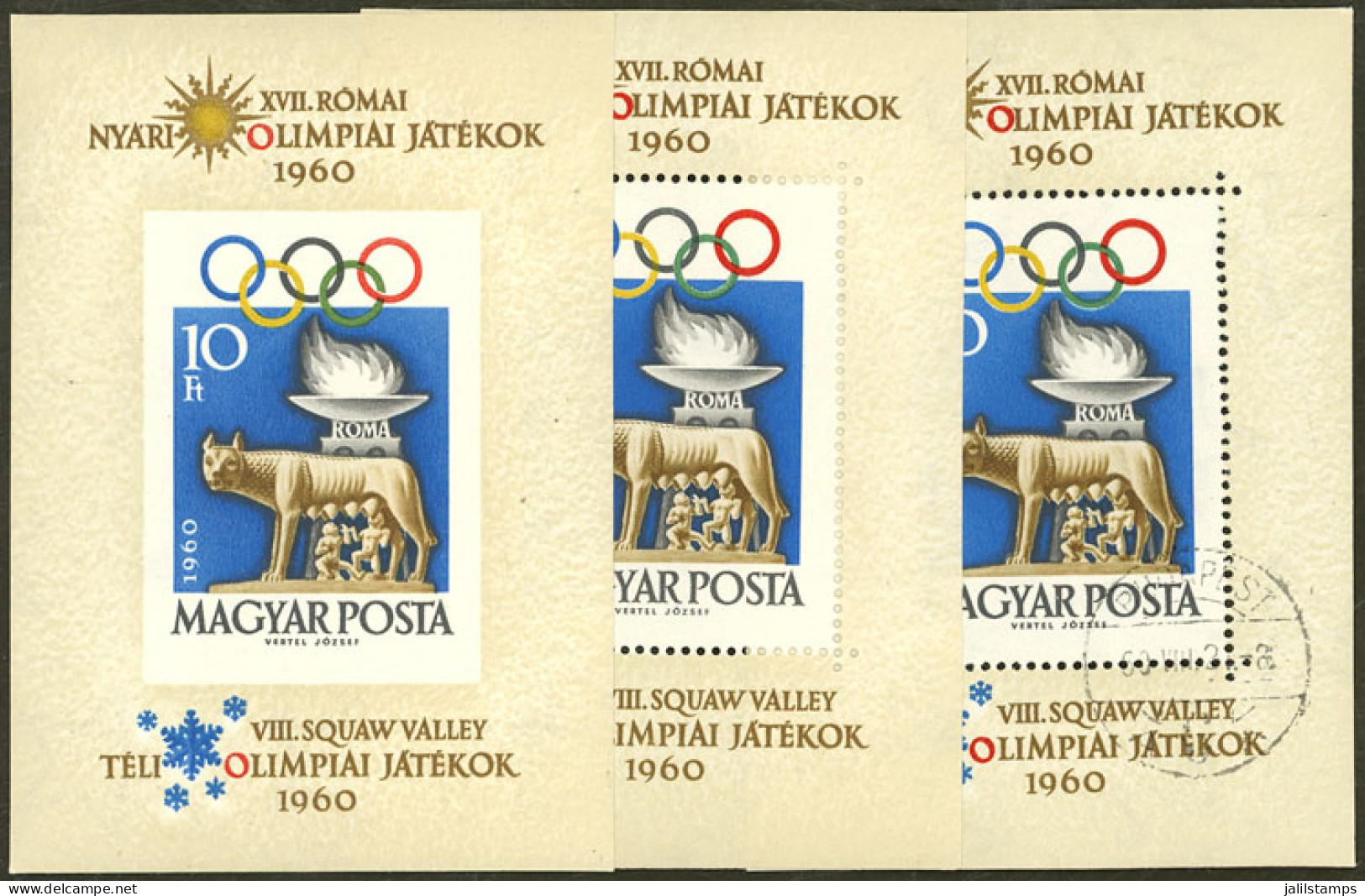 HUNGARY: Yvert 36, 1960 Roma Olympic Games, MNH Perforated And Imperforate S.sheets + Used (cancelled To Order), Very Go - Other & Unclassified