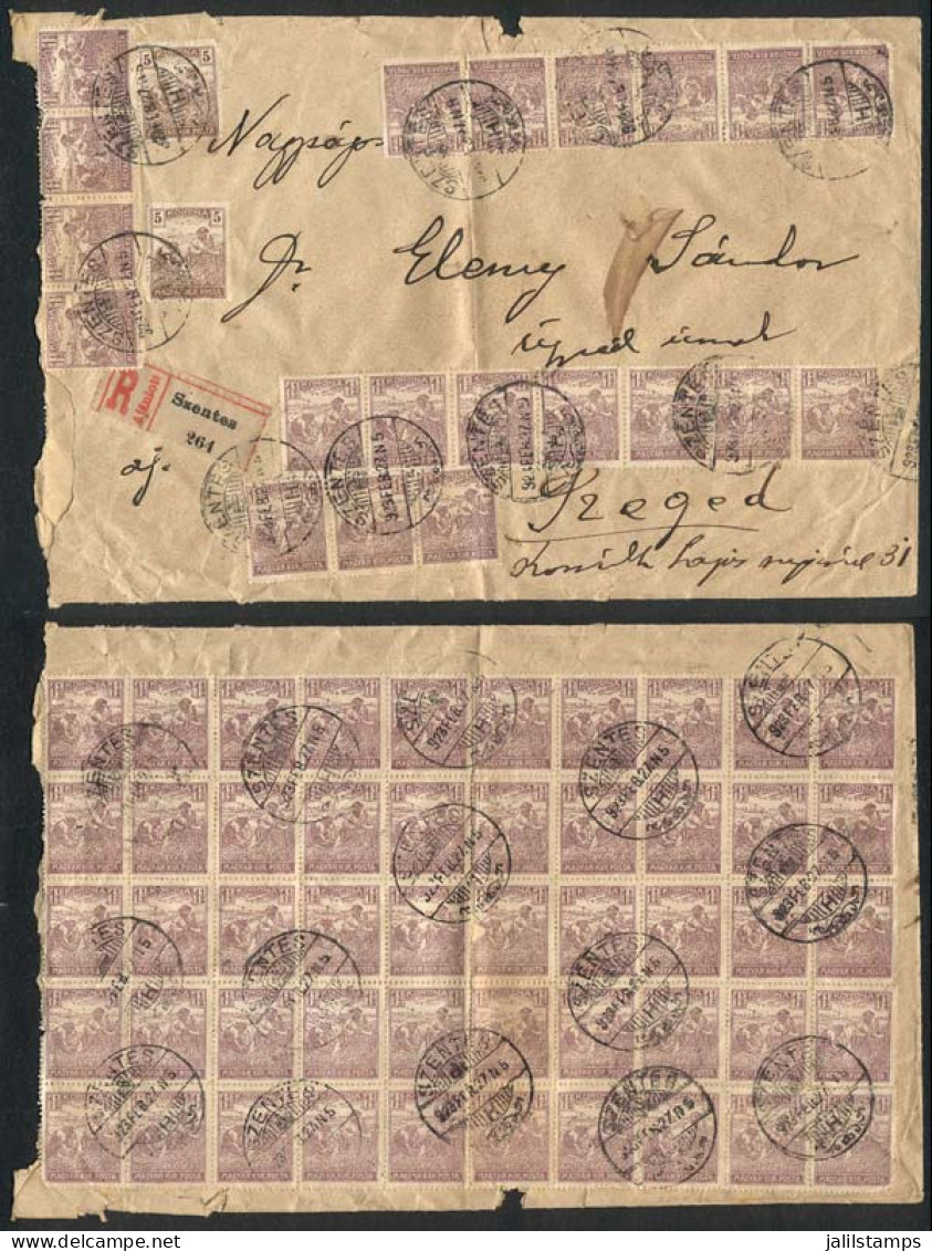 HUNGARY: Registered Cover Sent From Szentes To Praged On 27/FE/1923 With Spectacular Postage On Front And Reverse! - Autres & Non Classés