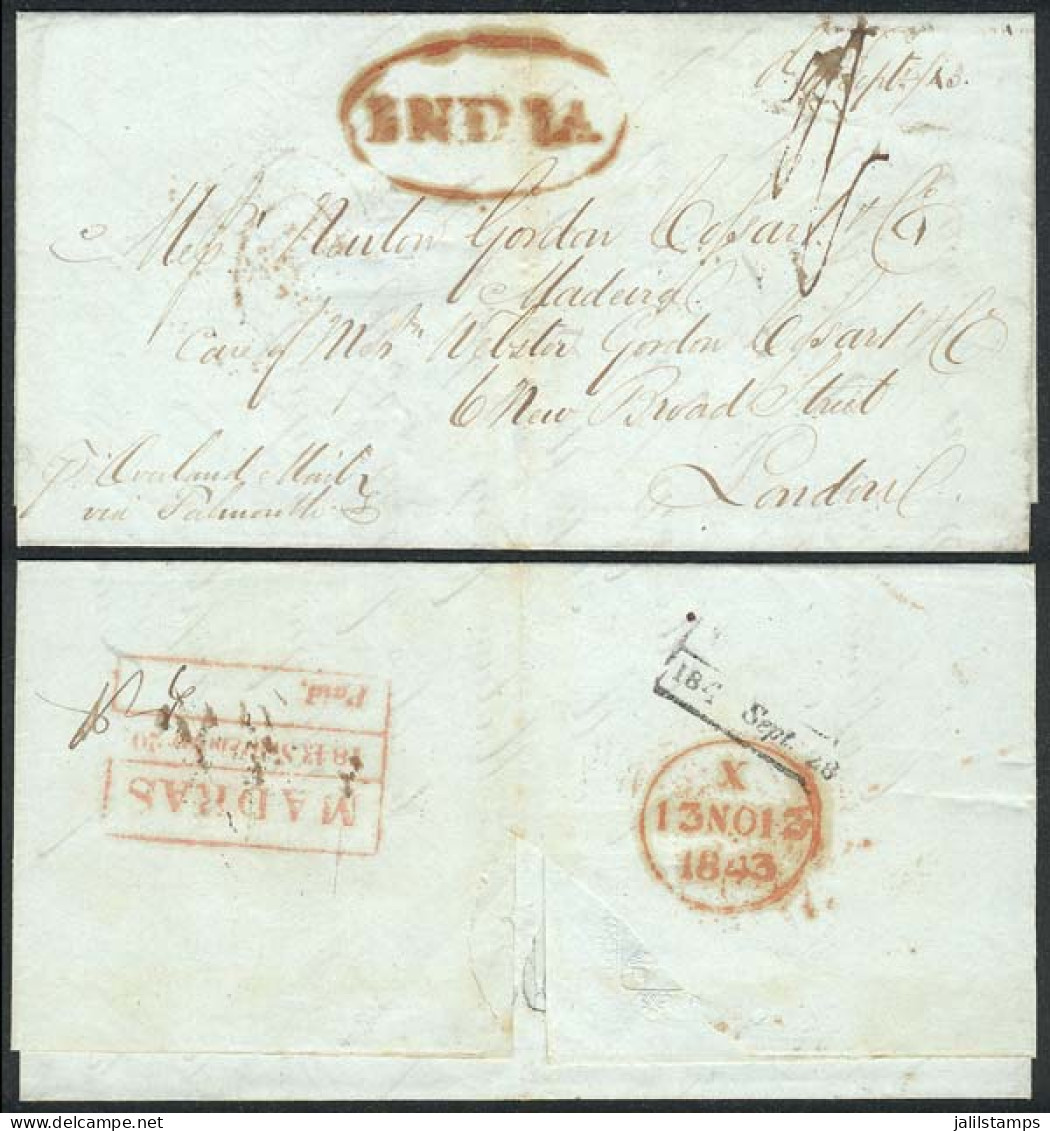 BRITISH INDIA: Entire Letter Dated MADRAS 11/SE/1843 And Posted To MADEIRA (arrival 2/JA/1844), On Front Bearing Red Ova - Otros & Sin Clasificación