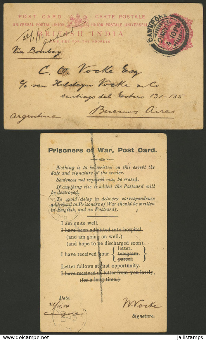 BRITISH INDIA: PRISONER OF WAR: 1a. Postal Card Sent From Cawnpore To Argentina On 2/NO/1914 (Buenos Aires Arrival Backs - Other & Unclassified
