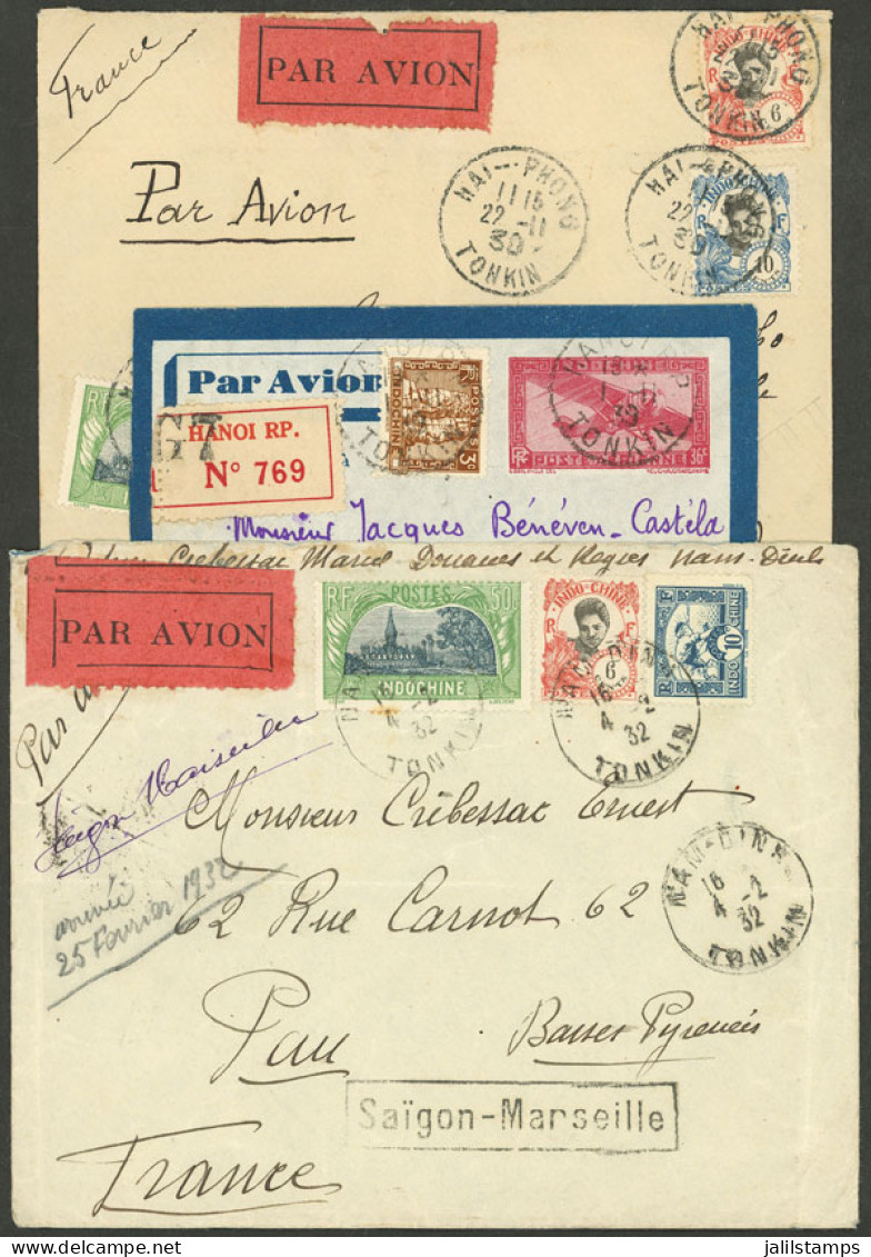 INDOCHINA: 3 Airmail Covers Sent To France Between 1930 And 1939, Very Attractive! IMPORTANT: Please View All The Photos - Sonstige & Ohne Zuordnung