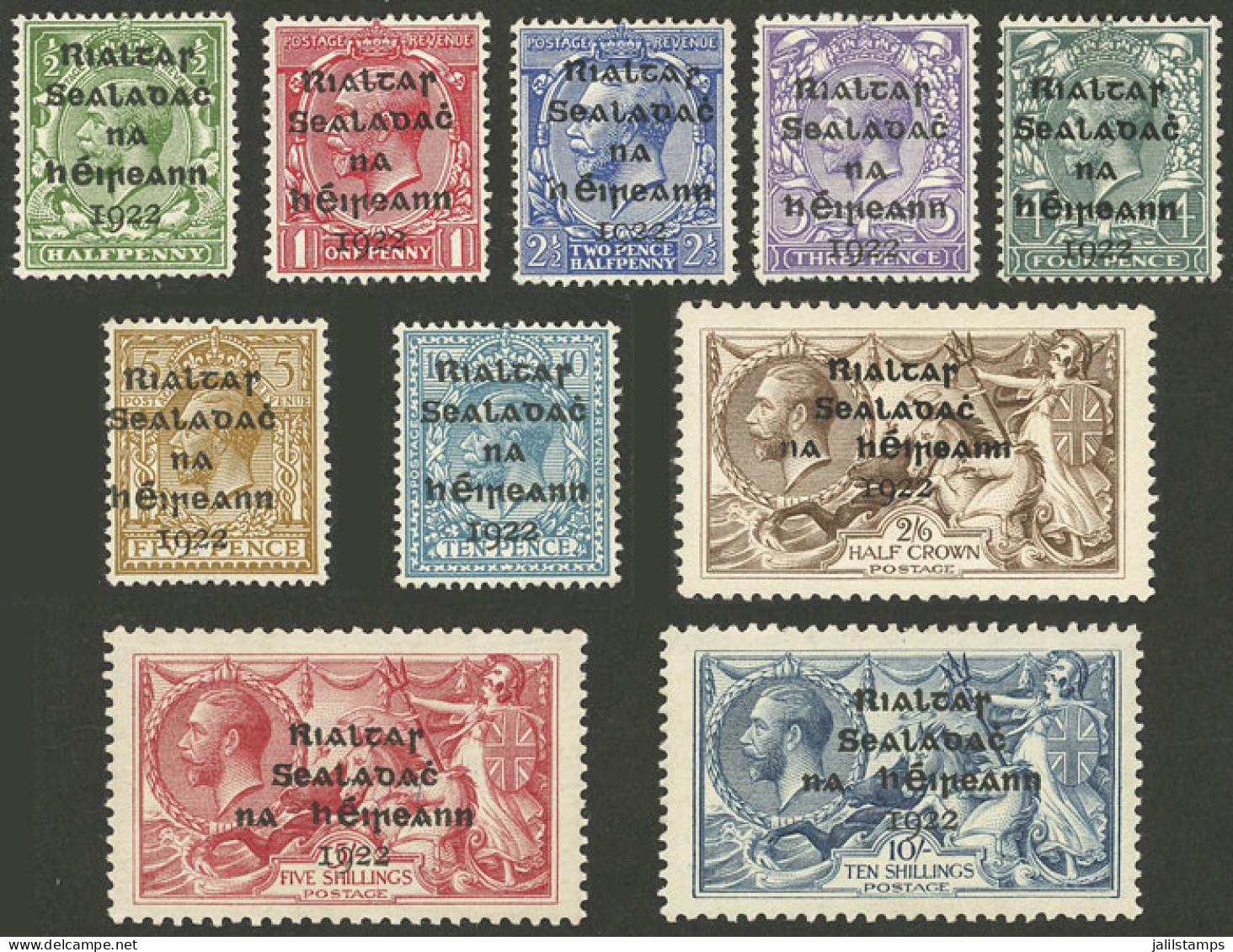 IRELAND: Sc.1/8 (without 7) + 12/14, 1922 10 Stamps Of The Set Of 11 Printed By Dollard Ltd., Only The 9p Value (Sc.7) I - Autres & Non Classés