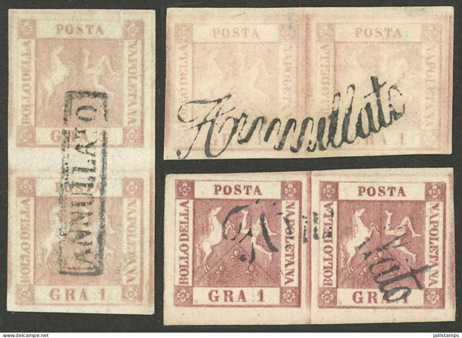 ITALY: Sc.2, 1858 1g., 3 Used Pairs, Very Fine Quality! - Unclassified