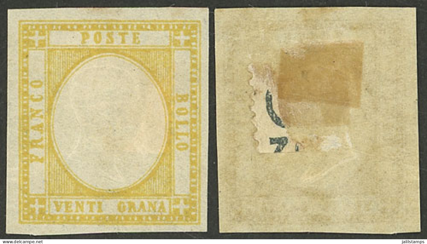 ITALY: Sc.26, 1861 20g. Yellow, Mint Original Gum With Hinge Trace And Small Adherence, VF Quality! - Non Classés