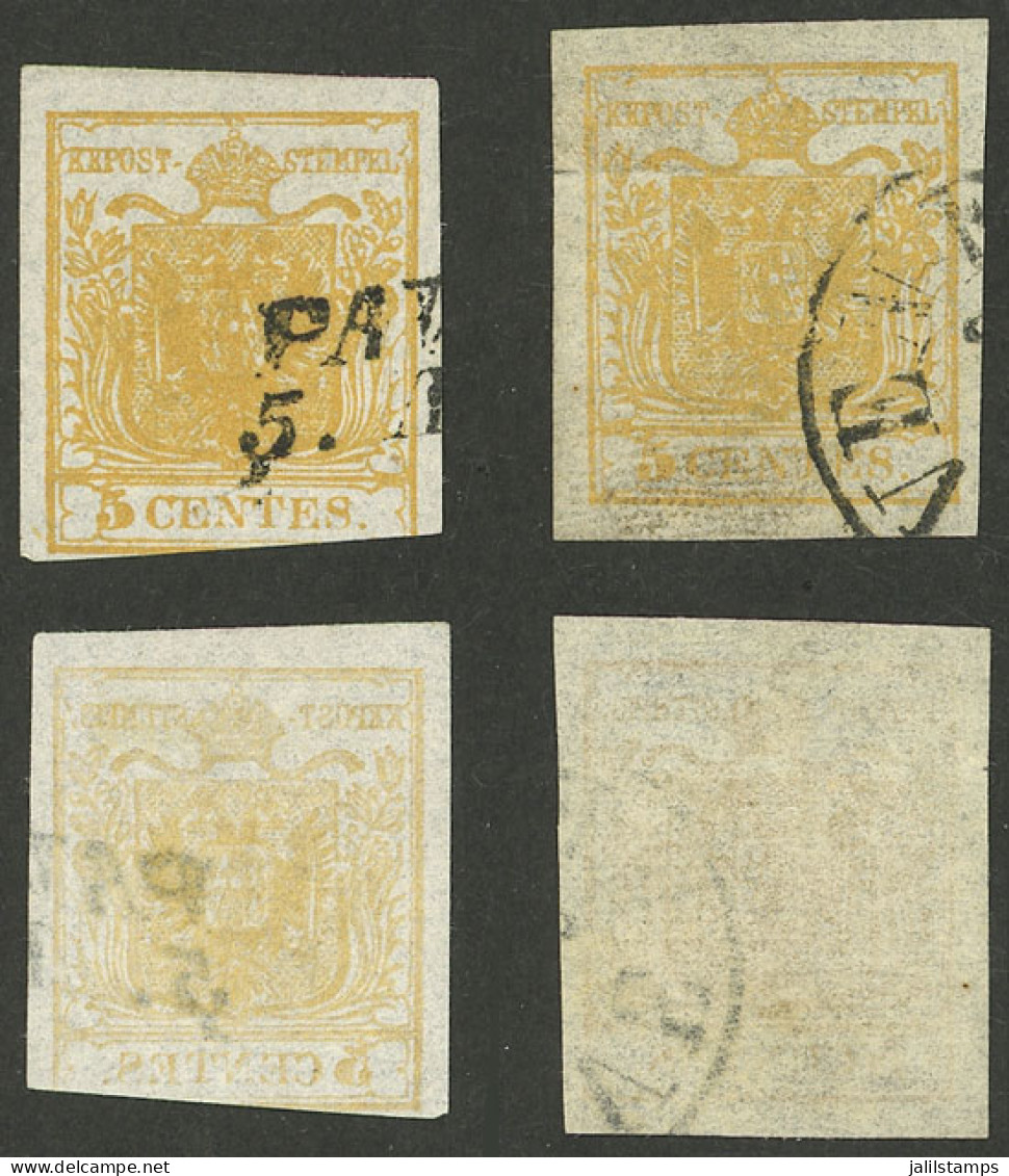 ITALY: Sc.1b + 1c, 1850 5c. Yellow And Orangish Yellow, The Latter Is Printed On Very Thin Paper And Transparent On Back - Lombardo-Vénétie