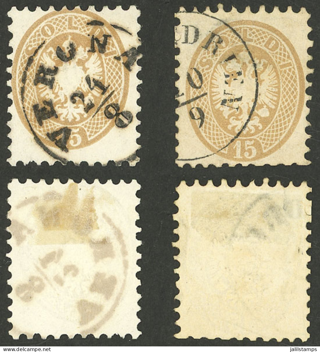 ITALY: Sc.24, 1864/5 15s. Yellowish Chestnut, 2 Used Examples With Different Cancels, Very Fine Quality! - Lombardy-Venetia