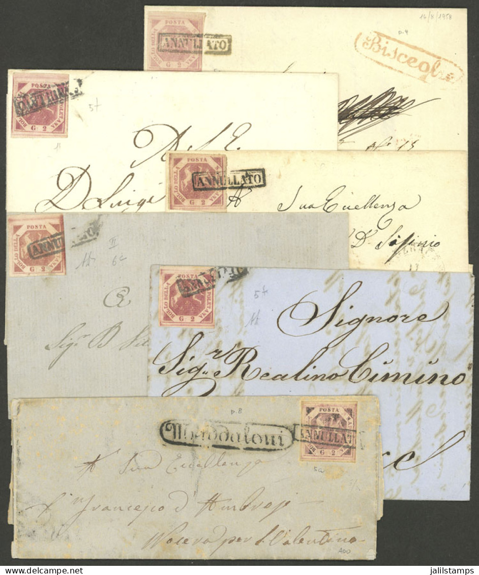 ITALY: 6 Folded Covers Or Entire Letters Used Between 1858 And 1860, All Franked With 2G. Of 1858 (several Shades), Ther - Naples