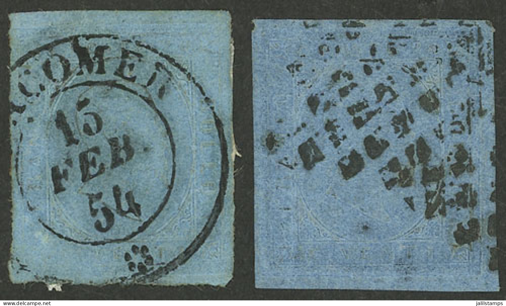 ITALY: Sc.5, 1853 20c. Blue, 2 Examples In Different Shades, Very Fine Quality! - Sardegna