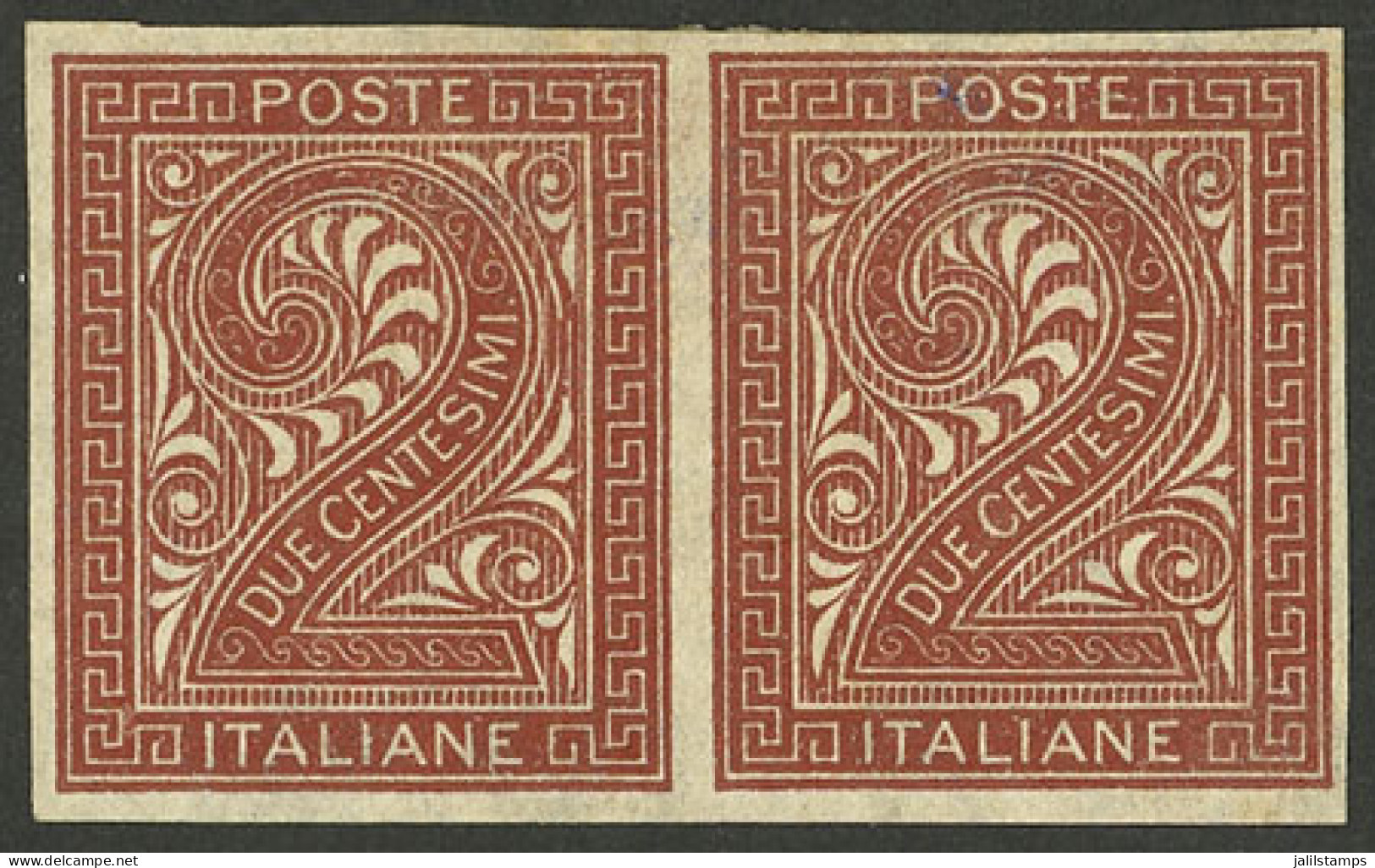 ITALY: Sc.25a, 1863/77 2c. IMPERFORATE PAIR, Very Fine Quality! - Sin Clasificación