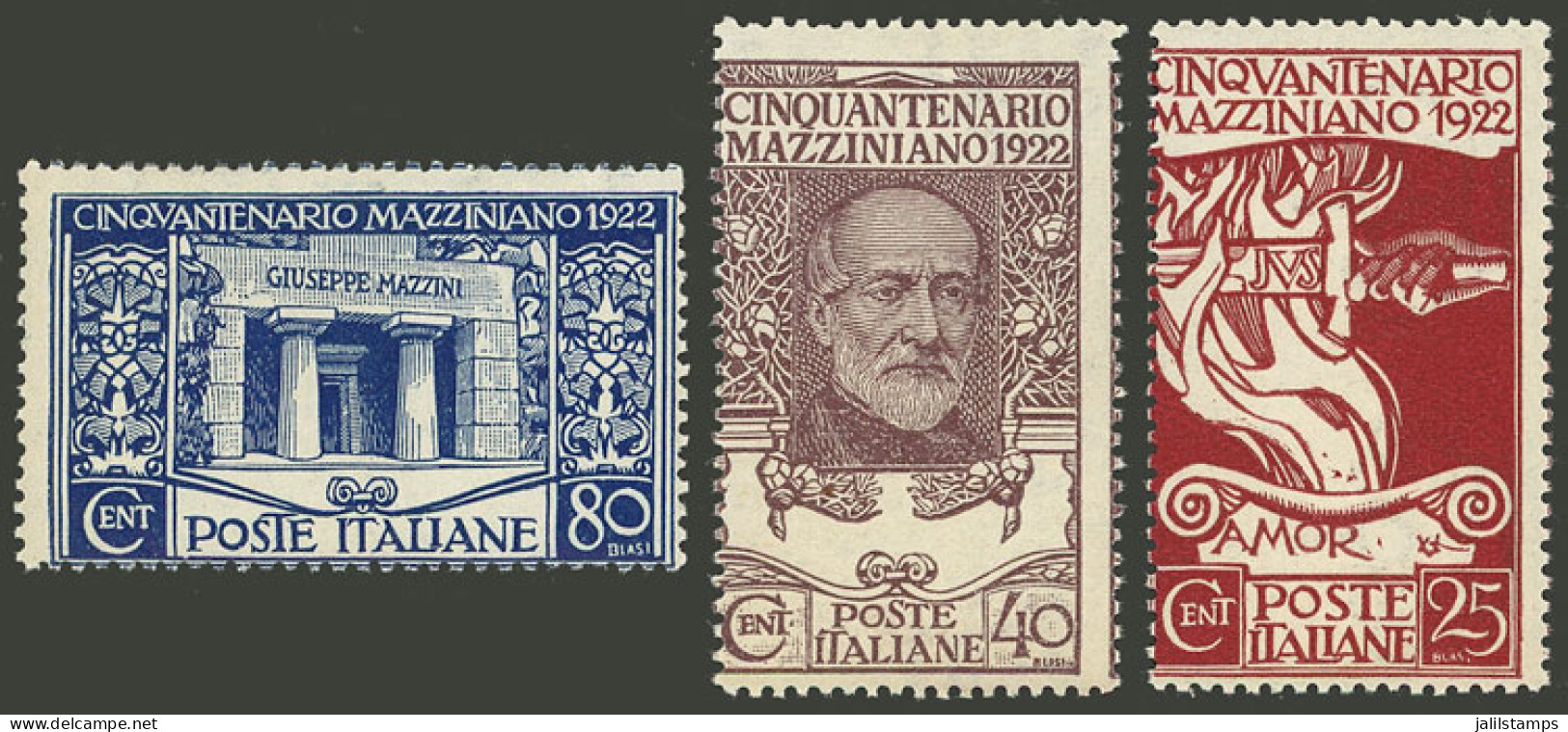 ITALY: Sc.140/142, 1922 Mazzini, Complete Set Of 3 MNH Values, VF Quality! - Ohne Zuordnung