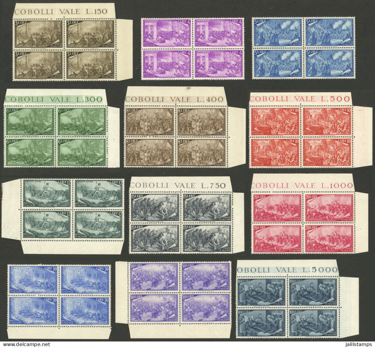 ITALY: Yvert 518/529, 1948 Risorgimento, Cmpl. Set Of 12 Values In MNH Blocks Of 4 Of Excellent Quality! - Ohne Zuordnung