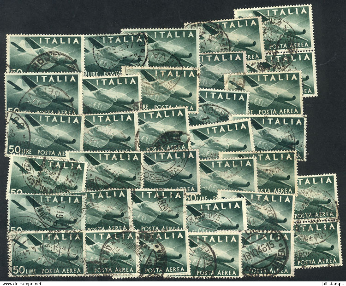 ITALY: Yvert 120, 1945/7 50L. Green, 33 Used Stamps, Fine To VF Quality, Catalog Value 495 Euros. - Ohne Zuordnung