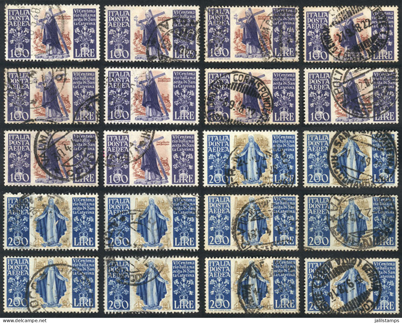 ITALY: Yvert 129/130, 1948 Santa Catherina, 10 Complete Used Sets, Fine To Excellent Quality, Catalog Value Euros 800. - Ohne Zuordnung