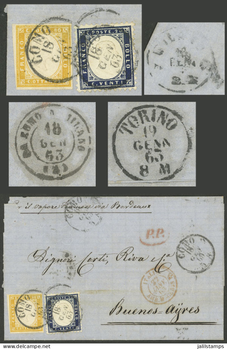 ITALY: 18/JA/1863 Como - Buenos Aires, Folded Cover Sent By French Steamer "Bordeaux" With Handsome Postage Of 1L. Consi - Unclassified