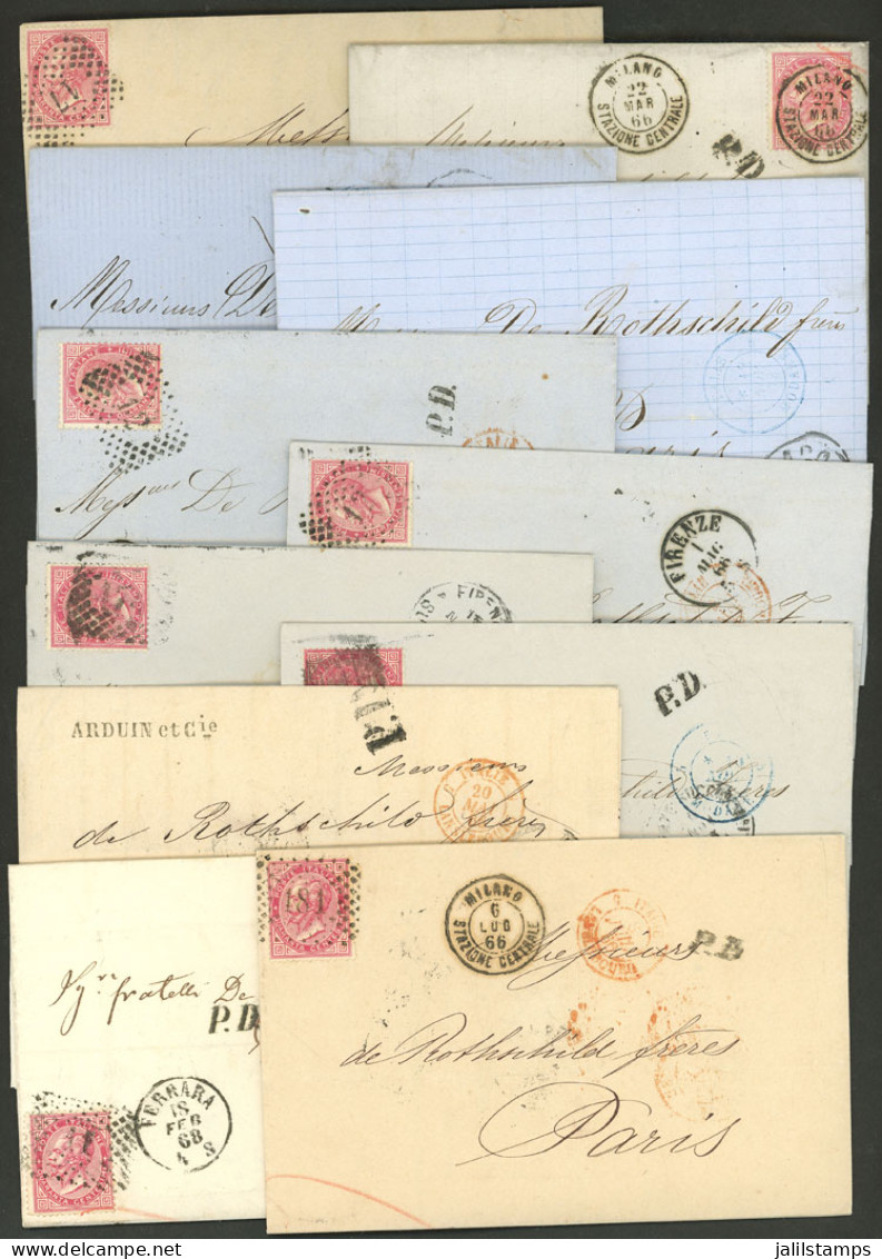 ITALY: 11 Entire Letters Sent To Paris Between 1866 And 1873, All Franked With 60c. (Sc.32), Attractive Postal Marks, Ex - Unclassified