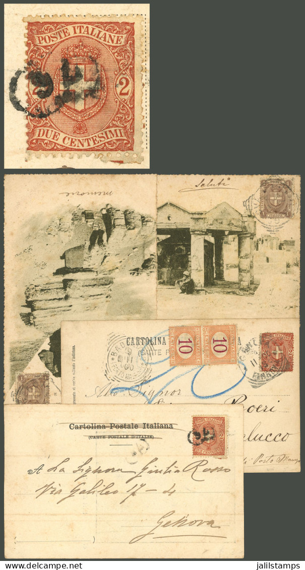 ITALY: Circa 1900, 4 Postcards Franked With 2c., One With An Interesting Numeral "76" Cancel, Another One With Dues For  - Sin Clasificación