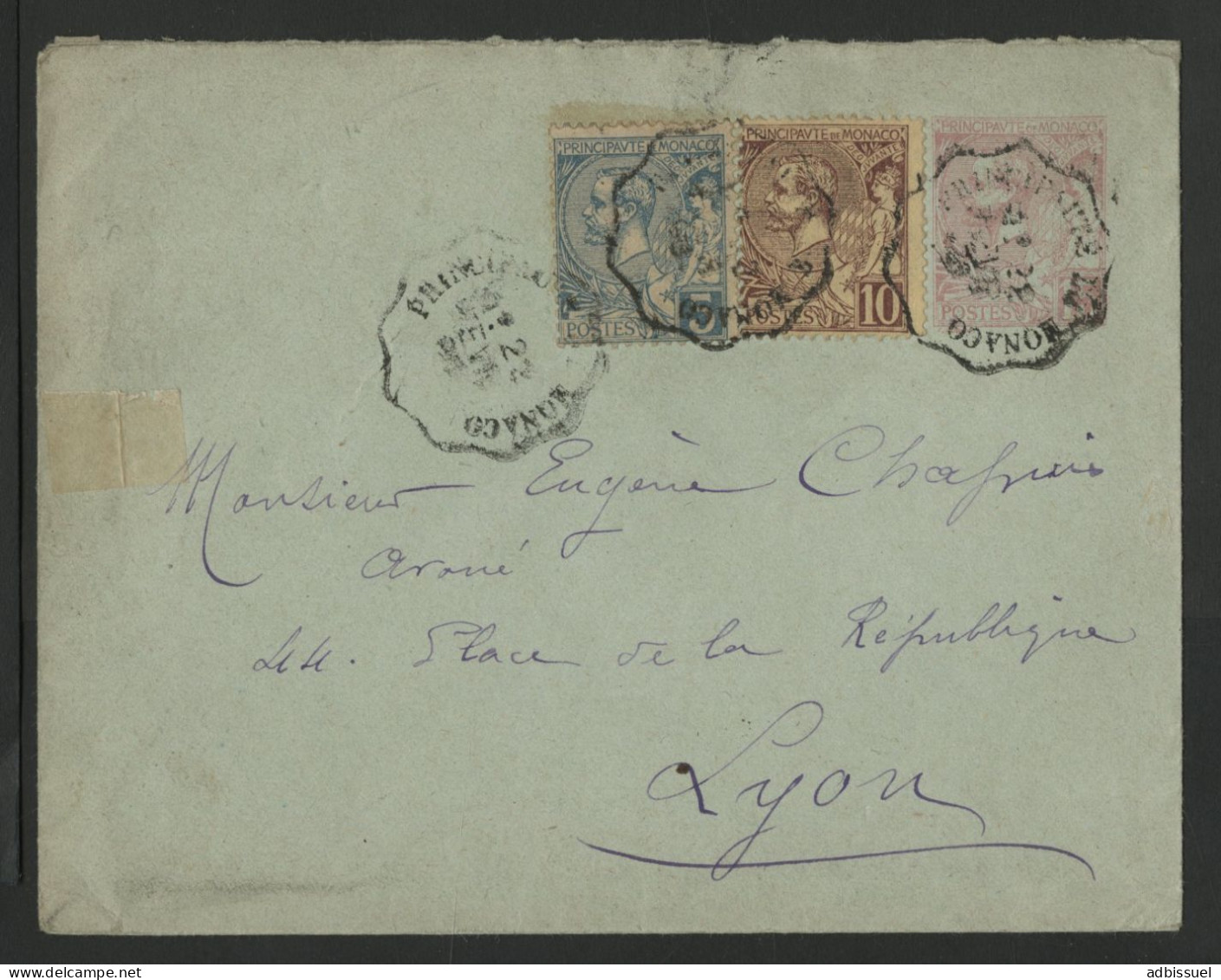 N° 13 + 14 Sur Env. Entier Postal 15 Ct Rose Albert 1er Obl. C. à D. Convoyeur PRINCIPAUTE DE MONACO En 1896 Voir Suite - Storia Postale