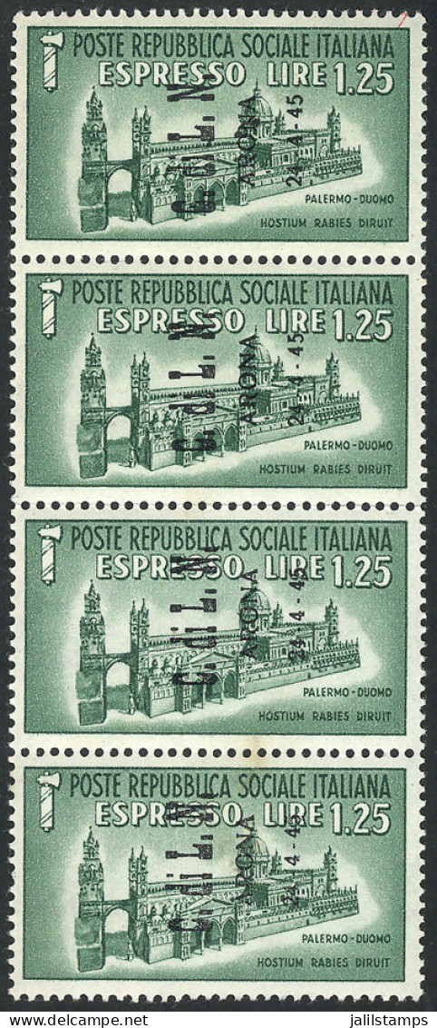 ITALY - LOCAL STAMPS: Sassone 16, 1945 Express Mail Stamp Of 1.25L. Overprinted, MNH Strip Of 4, Superb, Catalog Value E - Unclassified