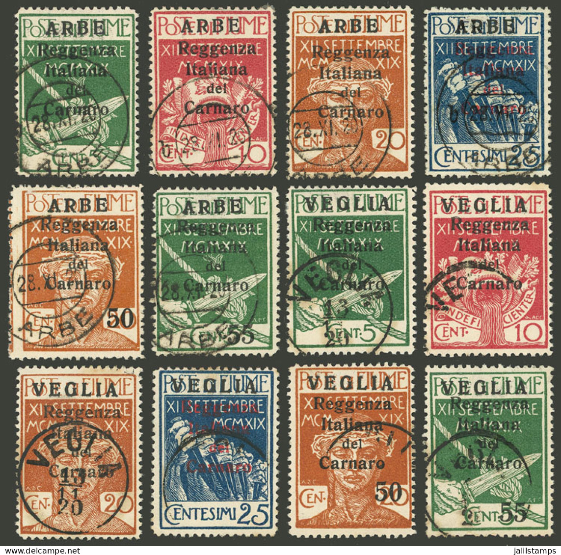 ITALY - FIUME: Sc.122/127 + 128/133, 1920 Complete Sets With "ARBE" And "VEGLIA" Overprints, Used, Very Fine Quality!" - Fiume