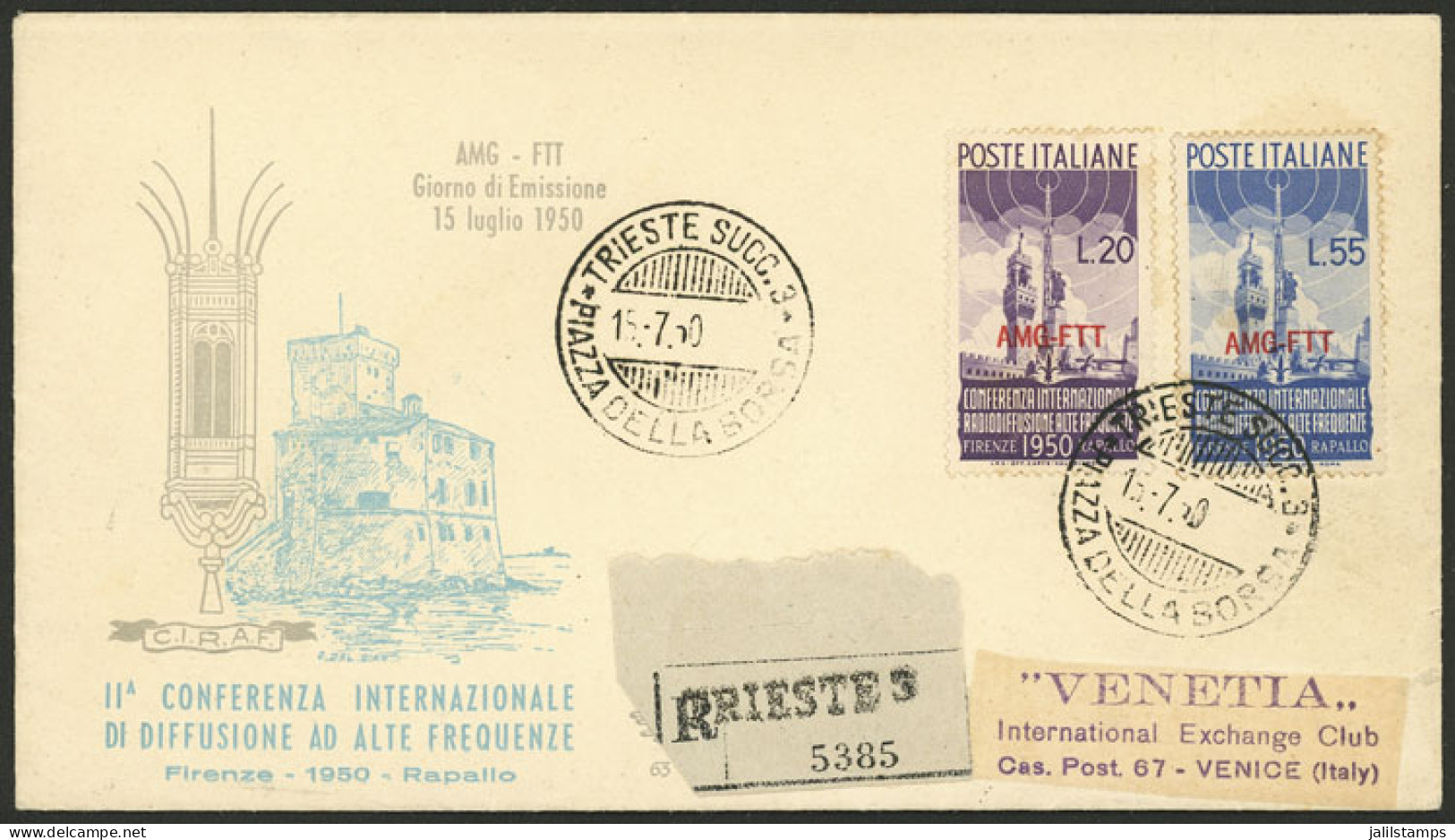 ITALY - TRIESTE: Yvert 73/74, 1950 High-frequency Radio, The Set Of 2 Values On FDC Cover Sent From Trieste To Venezia,  - Otros & Sin Clasificación