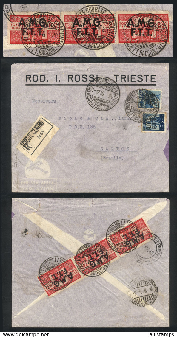 ITALY - TRIESTE: Registered Airmail Cover Sent To Santos (Brazil) On 1/DE/1948 Franked With 320L. Including Sassone 17 I - Sonstige & Ohne Zuordnung