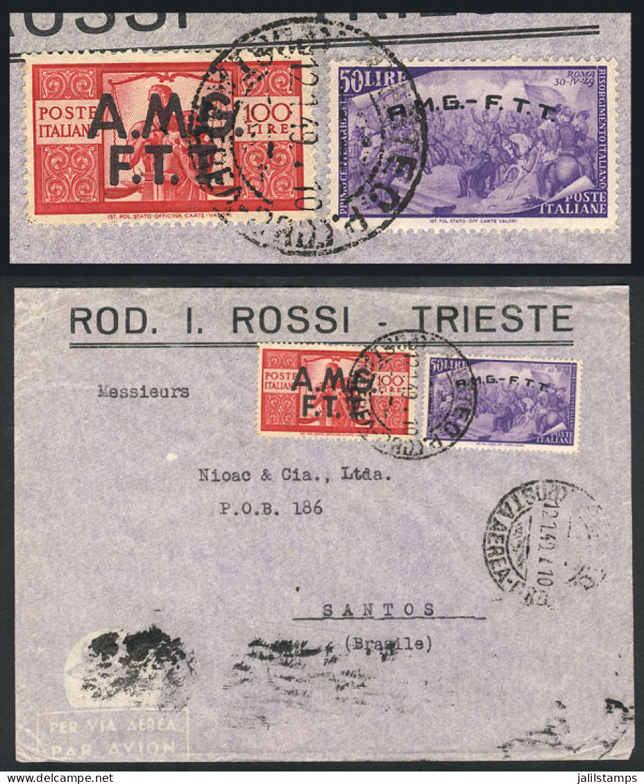 ITALY - TRIESTE: Airmail Cover Sent To Santos (Brazil) On 12/JA/1949 Franked With 150L. (Sassone 17 + 29), Part Of The B - Altri & Non Classificati