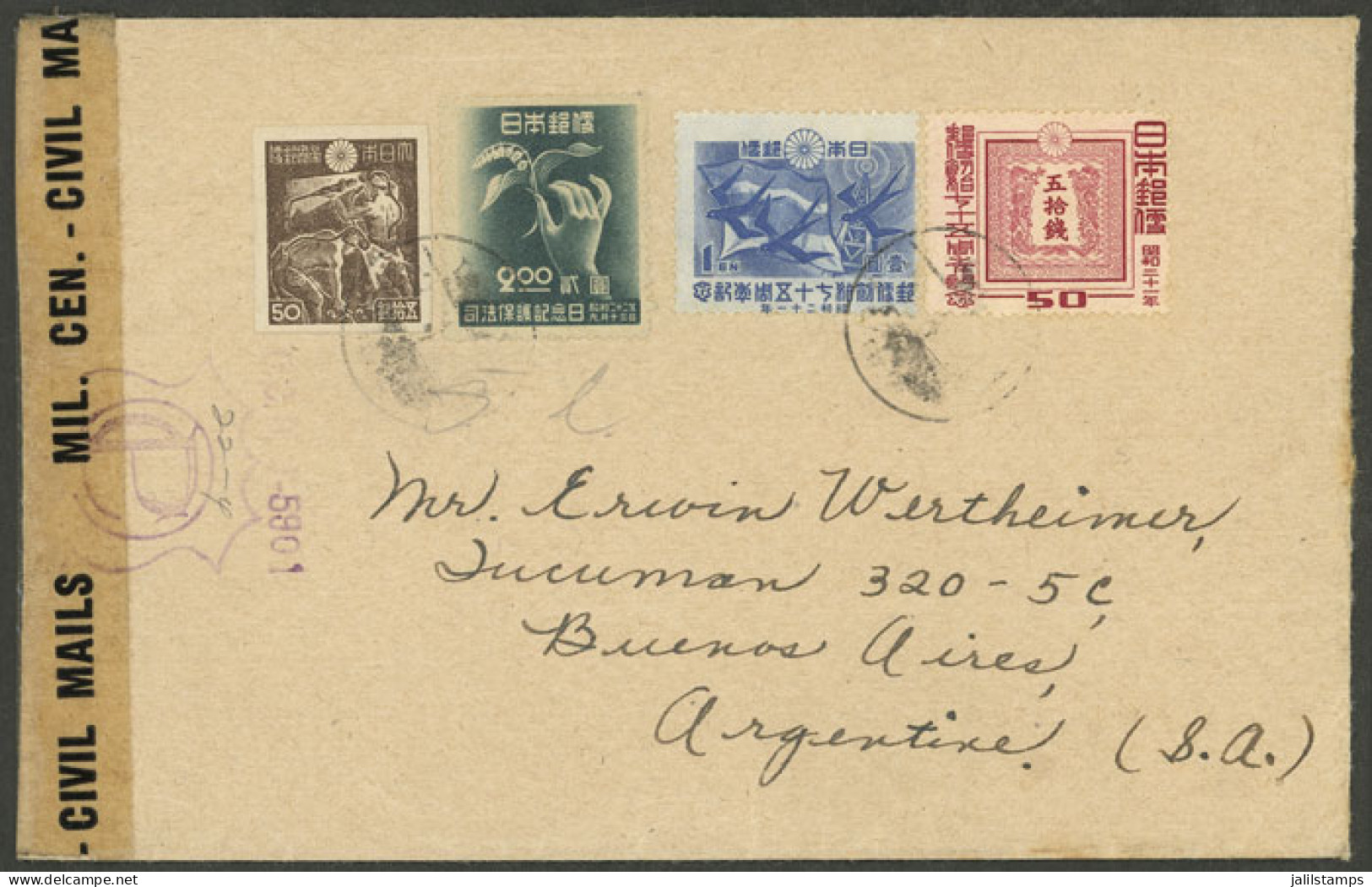 JAPAN: Cover Sent To Argentina With Attractive Franking, Censored, And With Arrival Mark Of Buenos Aires 16/JUN/1948 On  - Autres & Non Classés