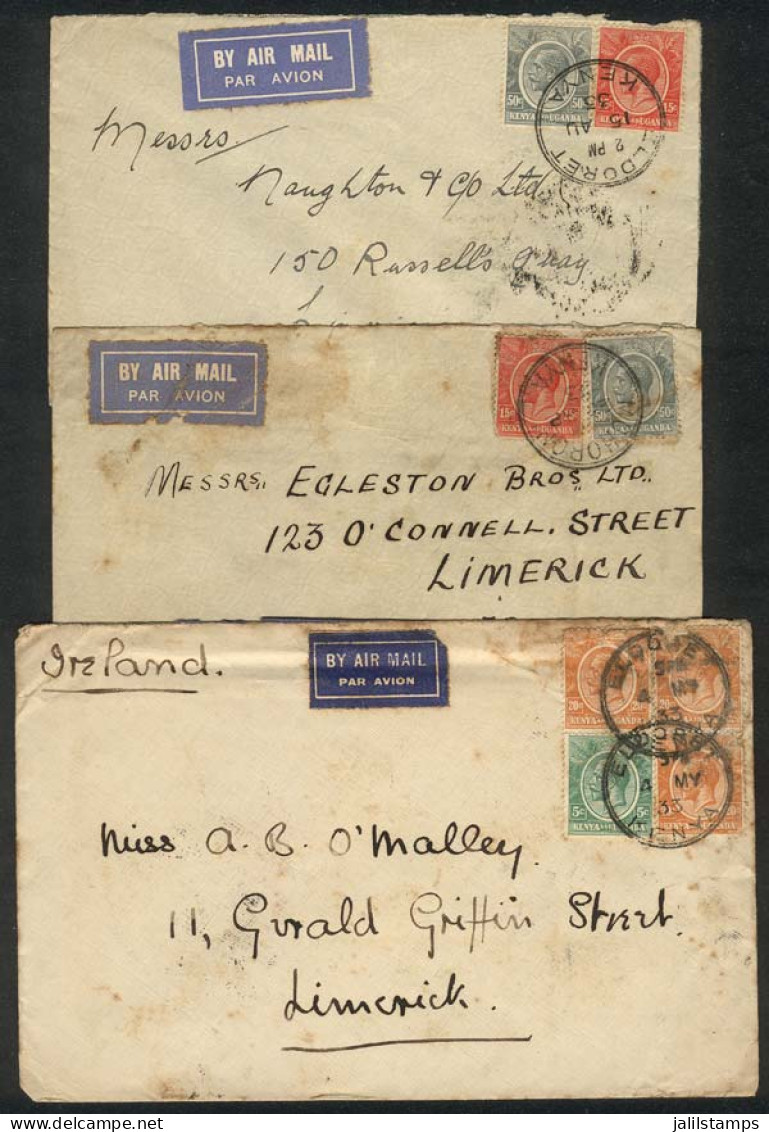 KENYA: 3 Airmail Covers Sent From Muhoroni And Eldoret To Ireland In 1933, Interesting! - Other & Unclassified