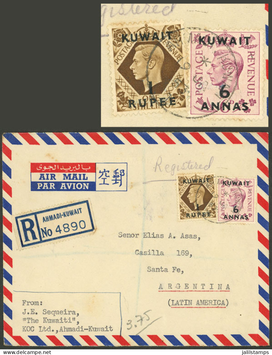 KUWAIT: Registered Airmail Cover Sent From Ahmadi To Argentina On 19/OC/1952, VF Quality, Rare Destination! - Kuwait