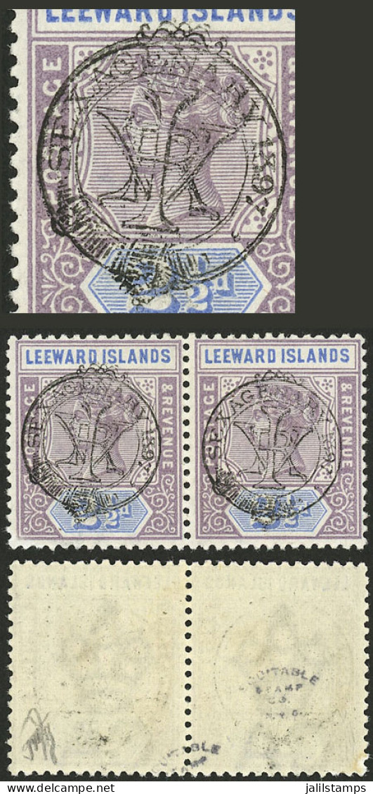 LEEWARD I.: Sc.11a, 1897 2½p. With DOUBLE OVERPRINT Variety, In Pair With A Normal Example, Mint, Very Fine Quality, Wit - Leeward  Islands