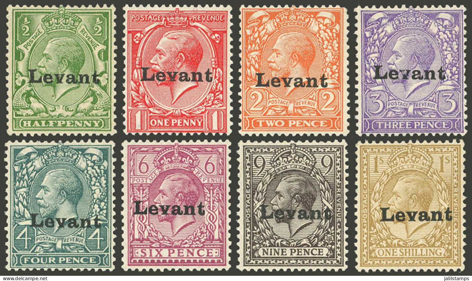 BRITISH LEVANT: Yvert 49/56, 1916 Complete Set Of 8 Values, Mint Very Lightly Hinged, Excellent Quality (they Appear To  - Levante Británica