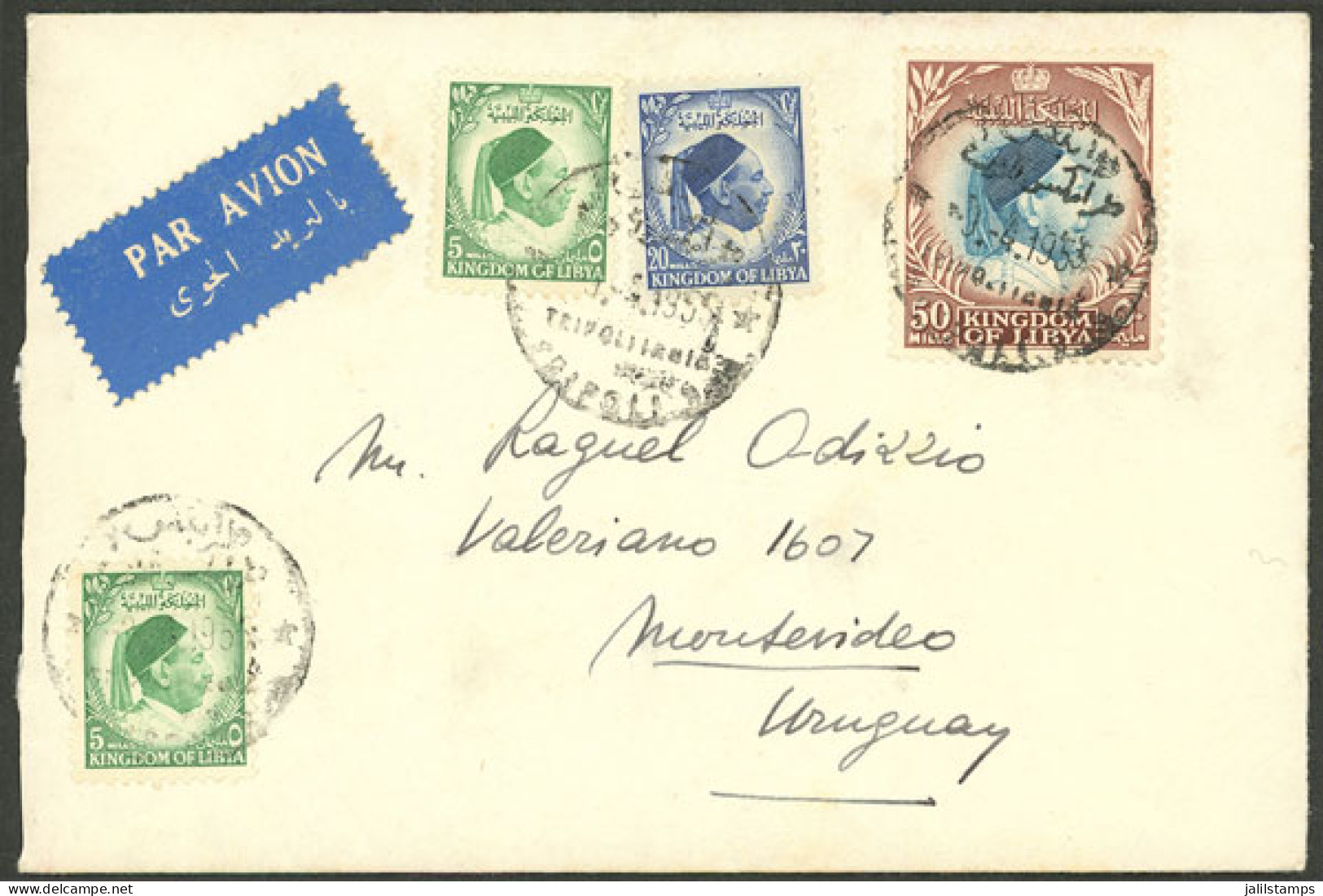 LIBYA: Airmail Cover Sent From Tripoli To Uruguay On 9/AP/1955, VF Quality! - Libya