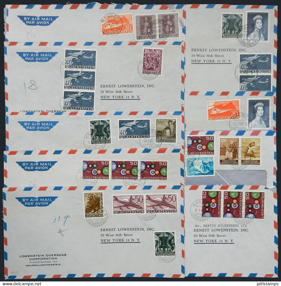 LIECHTENSTEIN: 17 Express Or Airmail Covers Sent To New York Between 1960 And 1962 With Nice Postages, All Of Excellent  - Sonstige & Ohne Zuordnung