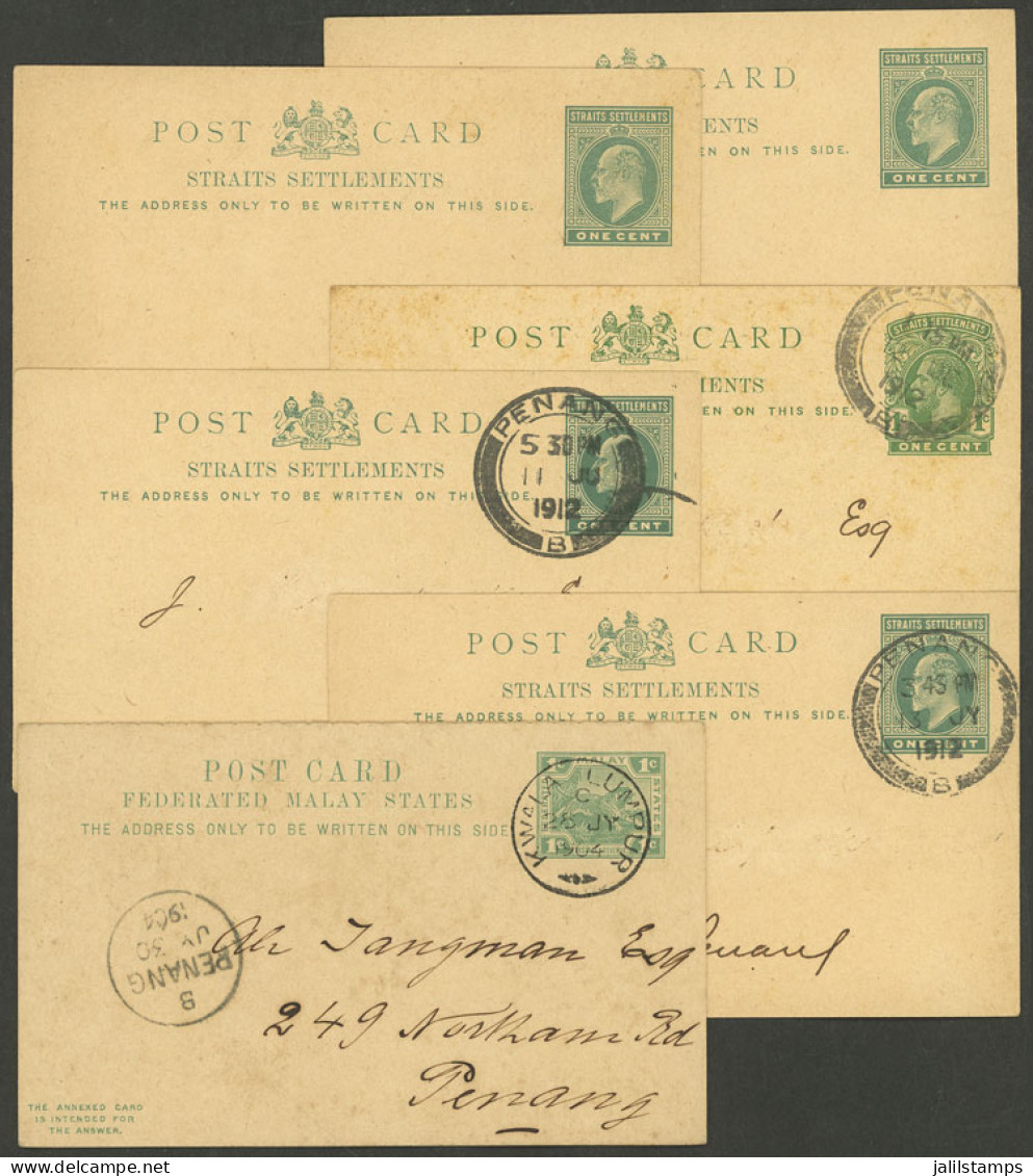 MALAYA - STRAITS SETTLEMENTS: 6 Old Postal Cards, One Double With The Paid Reply Attached, Used Or Mint, Very Fine Gener - Straits Settlements